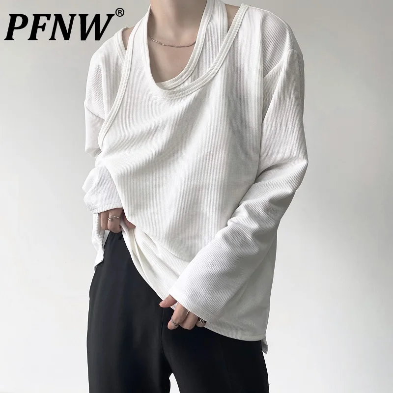 

PFNW Autumn New 2021 Fake Two Piece Men's Double Layer Collar Niche Long Sleeve T-shirt Men's Korean Loose Inside Design 12A0045