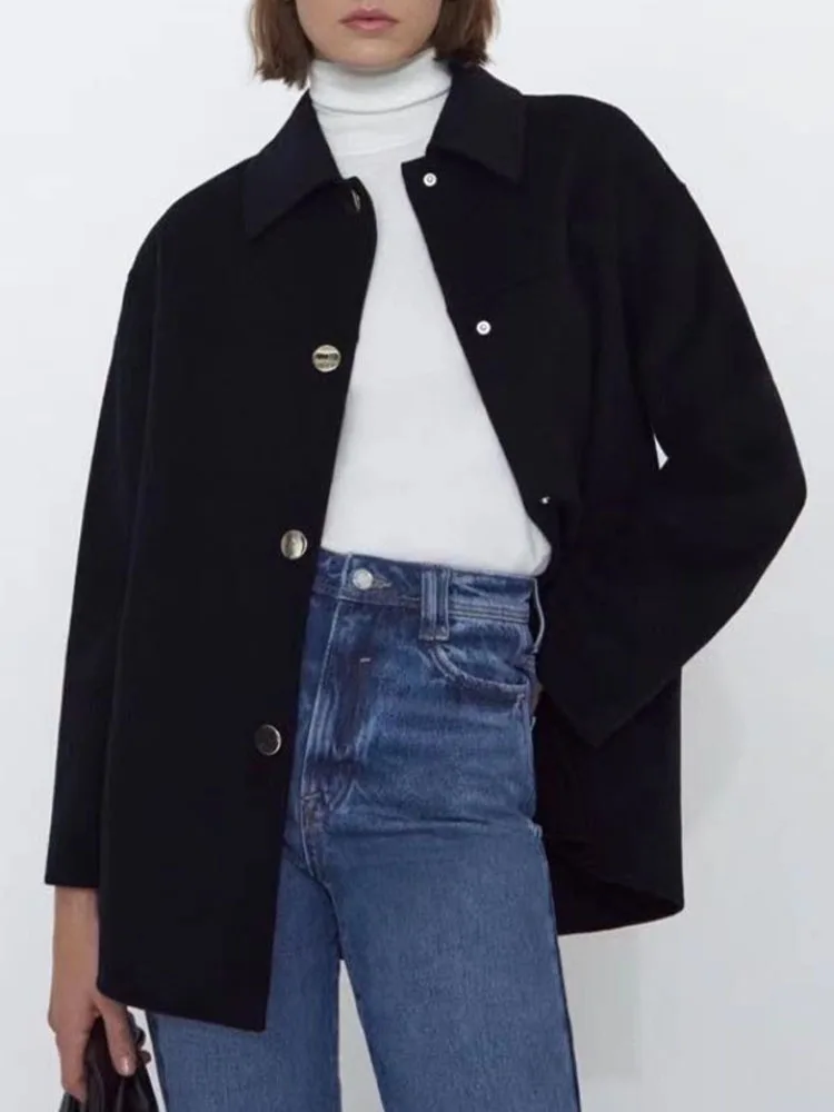 

Куртка Шерстяная Женская, однобортная, с отложным воротником и длинным рукавом, на осень