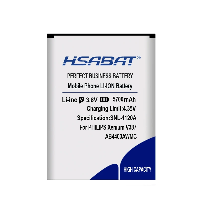 HSABAT 0 Цикл 5700mAh AB4400AWMC Аккумулятор для телефона PHILIPS Xenium CTV387 V387 высокого качества