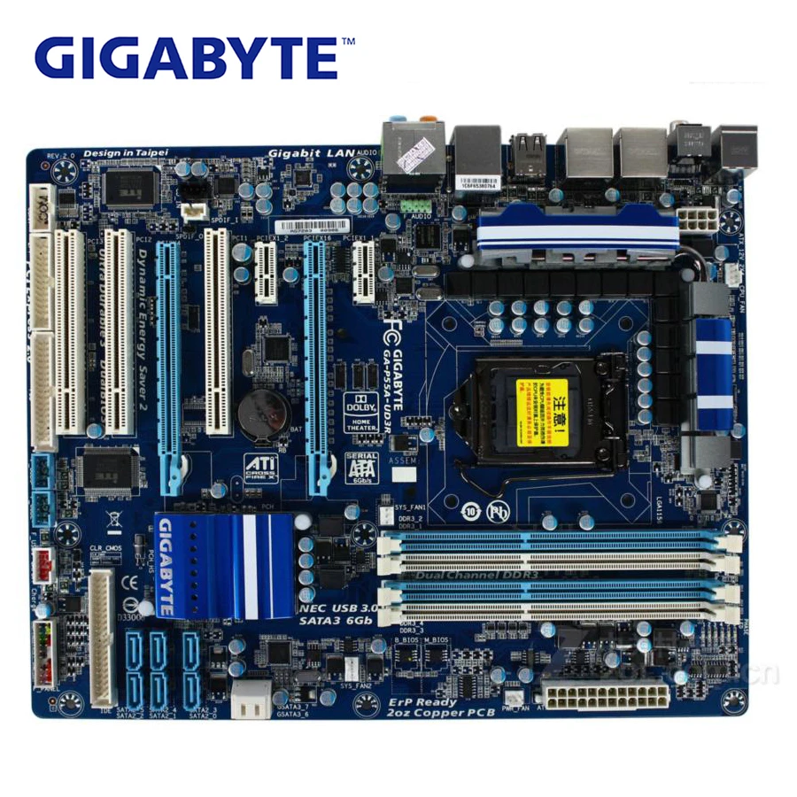 LGA 1156 DDR3 Gigabyte GA P55A UD3R 100% оригинальная материнская плата USB3.0 P55 A настольная SATA3 б/у