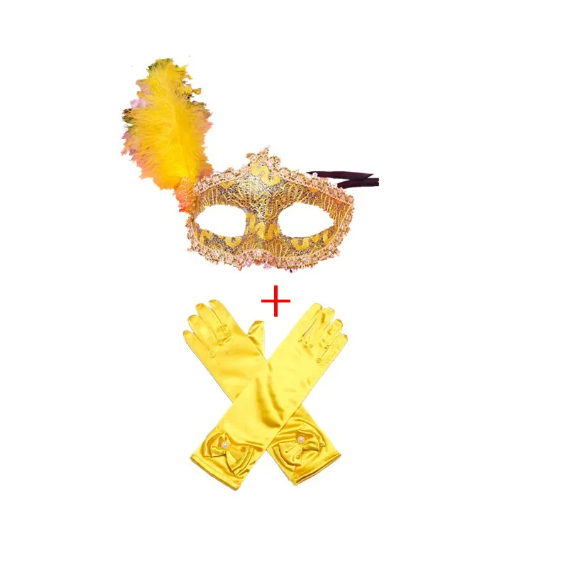 eys mask and gloves Обувь для девочек принцесса Белль платья Летнее платье принцессы Красавица и Чудовище Косплэй костюм вечерние Модное бальное платье для детей на Белль функций - Цвет: eys mask and gloves