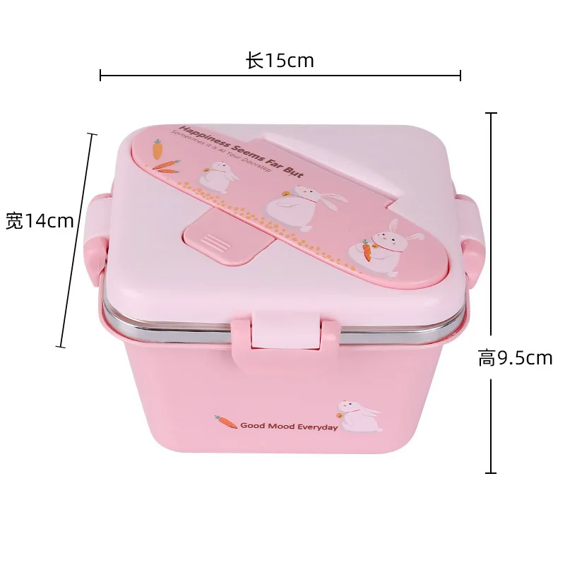 

Square 304 Stainless Steel Lunch Box Sealing Fruit Keep-fresh Food Container Office Bento Boxes