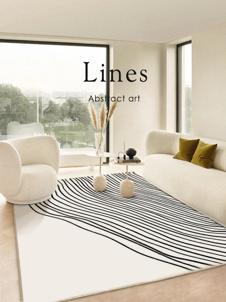 

Ins Style Living Room Carpet Simple Black White Line Area Rug for Bedroom Home Decor Nordic Modern Cloakroom Rugs Thick Large