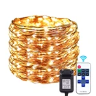 12В Светодиодные сказочные огни 10 м 20 м 30 м Серебристая проволочная гирлянда с пультом дистанционного управления с регулируемой яркостью Праздничная лампа гирлянда Luces для рождественского декора