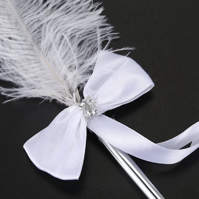 Новейшая Свадебная авторучка с бантом белая перьевая ручка страуса бриллиантом |