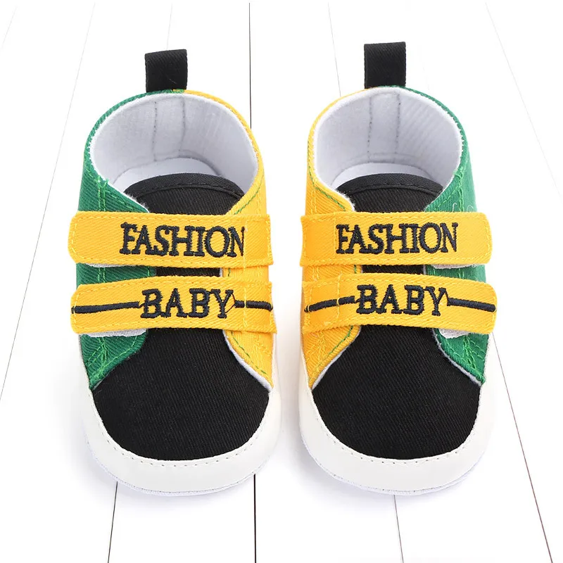 

Baby Boys Girls Casual Shoes Letter Prints Infant Toddler Velcro Walking Shoes Non Slip Cotton Fabric Newborn First Walkers