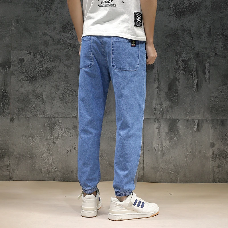 M 8XLJeans мужские брюки с принтом пэчворк эластичной резинкой на талии узкие для