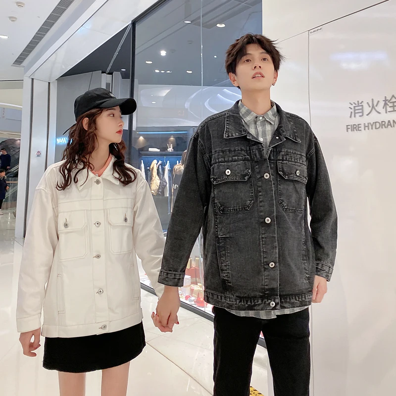 2020 Spring And Autumn New Couple Youth Popular Back Print Denim Jacket Fashion Casual Loose Distressed Top Black / White S-3XL | Мужская