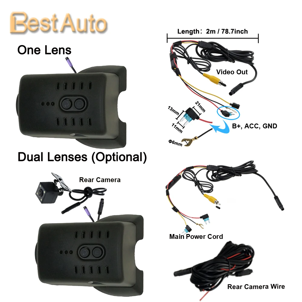 Автомобильная видеокамера Novatek 96672 с функцией управления через приложение, датчиком G-силы, Wifi и цифровой записью видео для Infiniti QX50 2018, широким динамическим диапазоном и сенсором Sony IMX323.