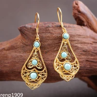 kjjeaxcmy boutique jewelry s925 sterling silver earrings womens fashion simple turquoise stone gold plated earrings wild