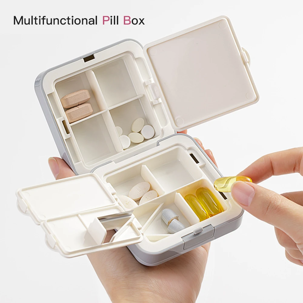 

2-In-1 Medicine Splitter Pills Box Multi-Function Large Space Secret Compartment Portable Medicine Box Pill Cutter Storage Daily
