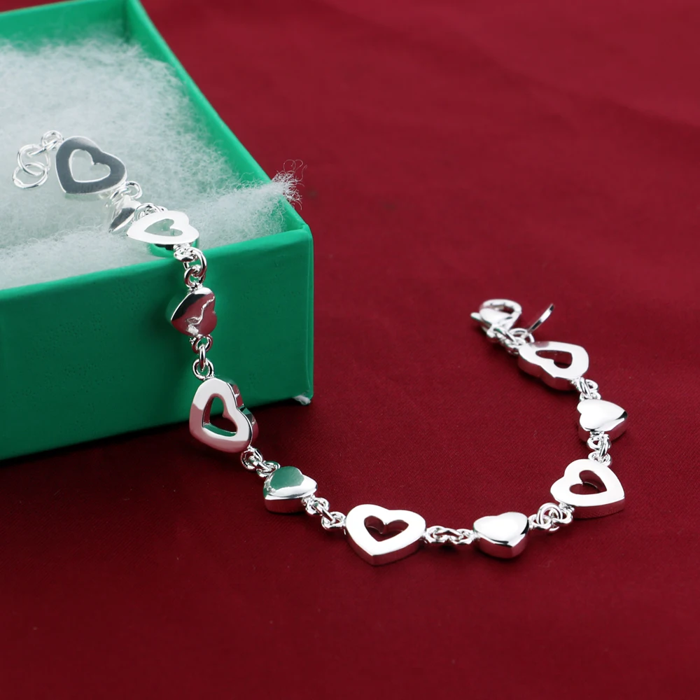 925 стерлингового серебра женские модные ювелирные изделия браслет в виде сердца