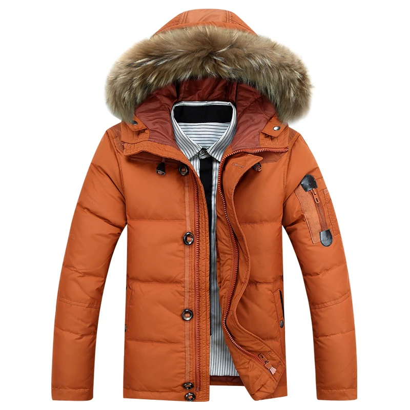 Winter  Men Down Coat  jacket  white Duck Down  coat  Thick Warm Snow Parka Jacket Overcoat Windbreaker Hooded Warm Parkas