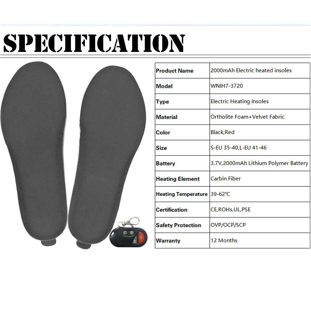 Winter Foot Warmer Heated Insoles Breathable Height Increase Shoes Pads Electric Recharge Thermal Shoes Insert for Winter Sports