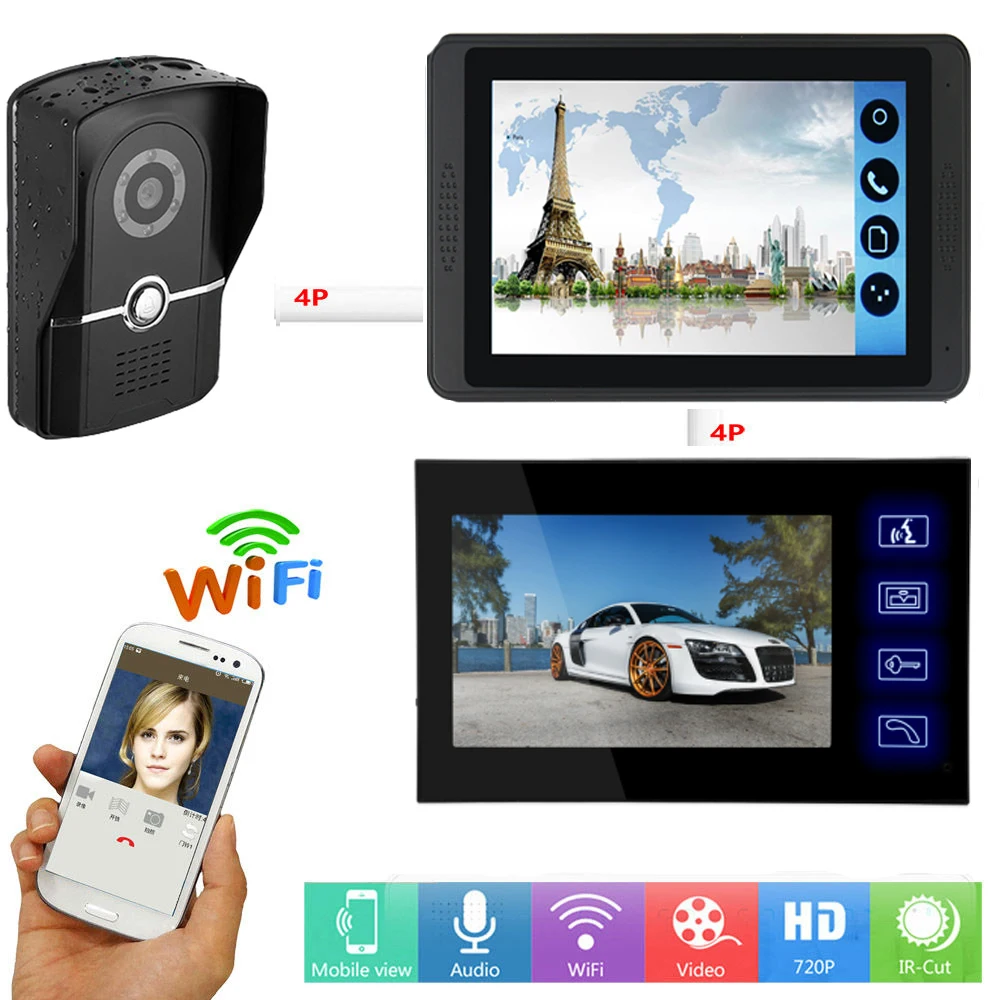 Видеодомофон 7 дюймов lcd wifi беспроводной видео дверной звонок спикерфон домофон