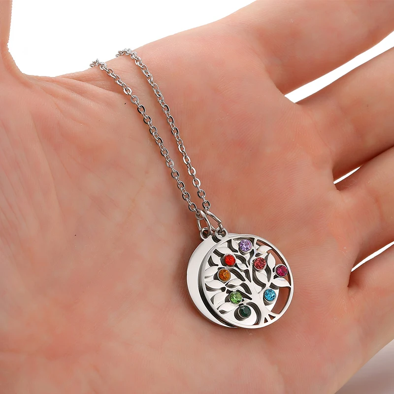 

Tree of Life Personalized Name Photo Necklace Custom Birthstone Family Tree Pendant Necklace Women Gold Stainless Steel Choker