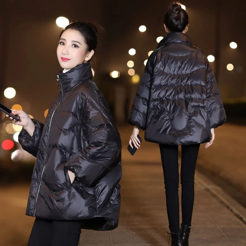 Autumn and Winter Leisure Women's 2023 Down Cotton Padded Jacket Warmth Padded Bat Sleeves Stand-up Collar Loose Jacket Women
