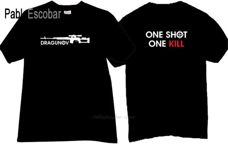 Хлопковая футболка мужские брендовые футболки Драгунова One Shot Kill русская