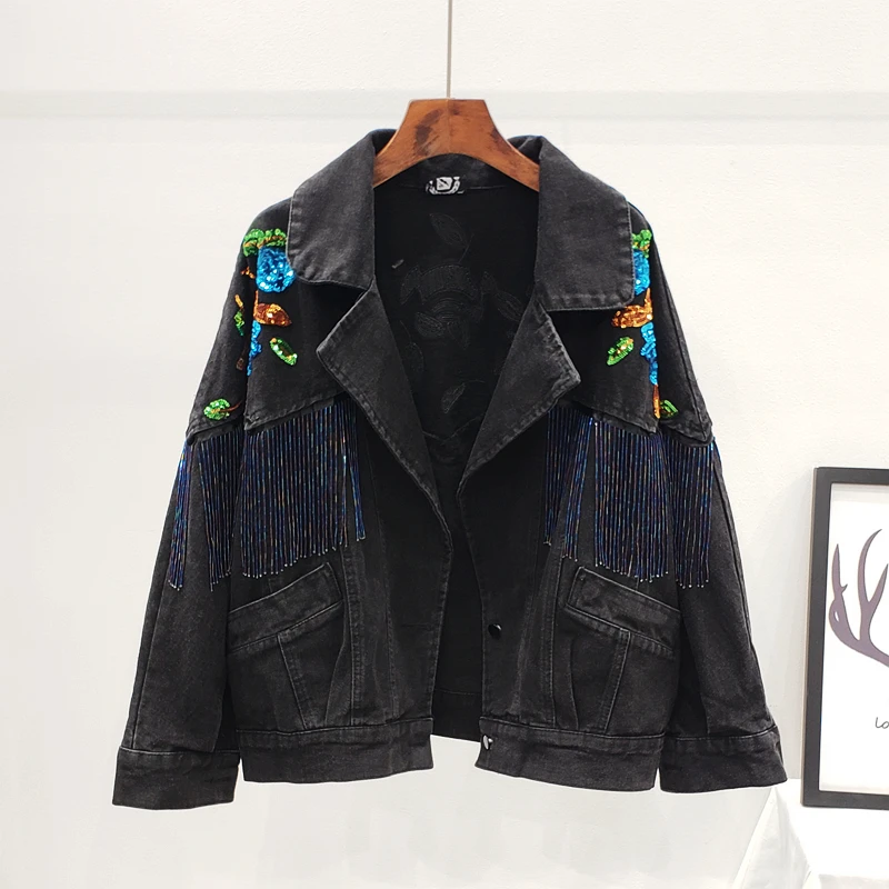 Женское свободное джинсовое пальто Veste femme printemps Черное Осеннее уличное