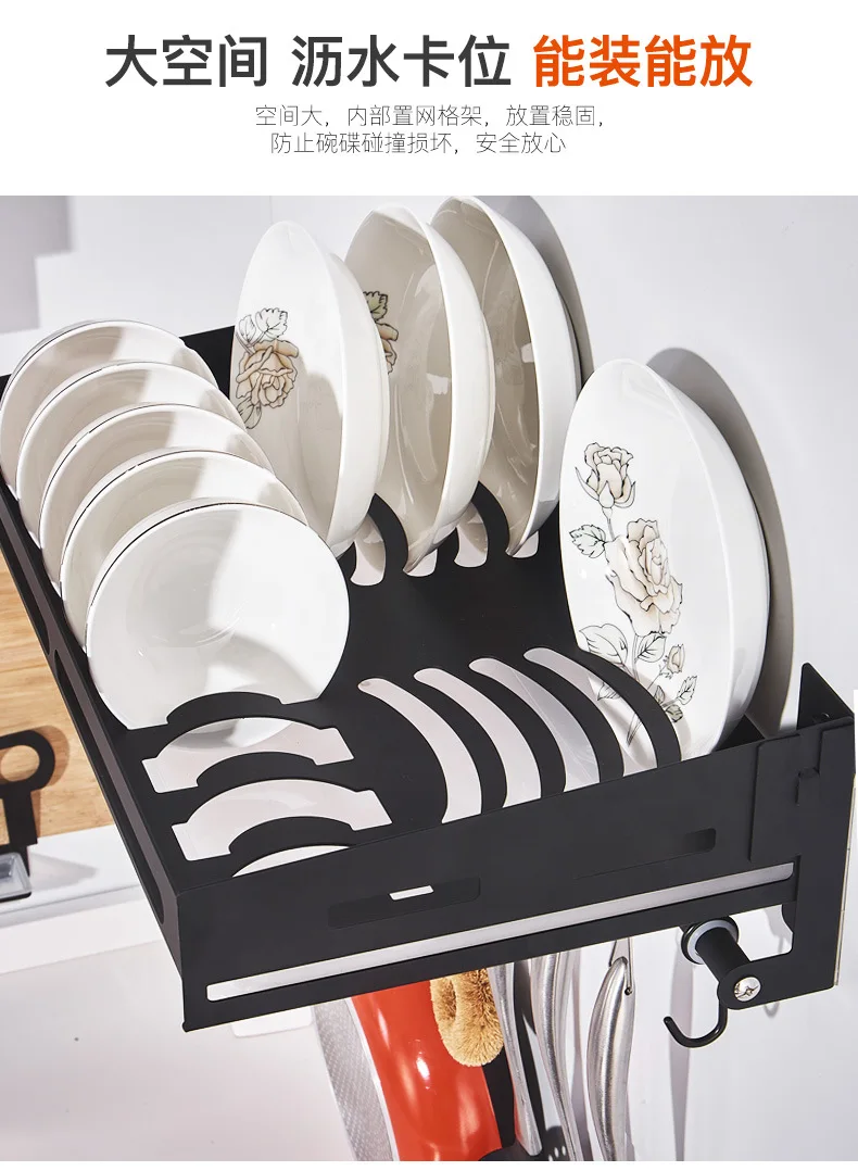 

Stainless Aluminum Kitchen With hook Dish Rack Sink Drainer Plate Drying Shelf Organizer Accessories Cutlery Dishes Storage