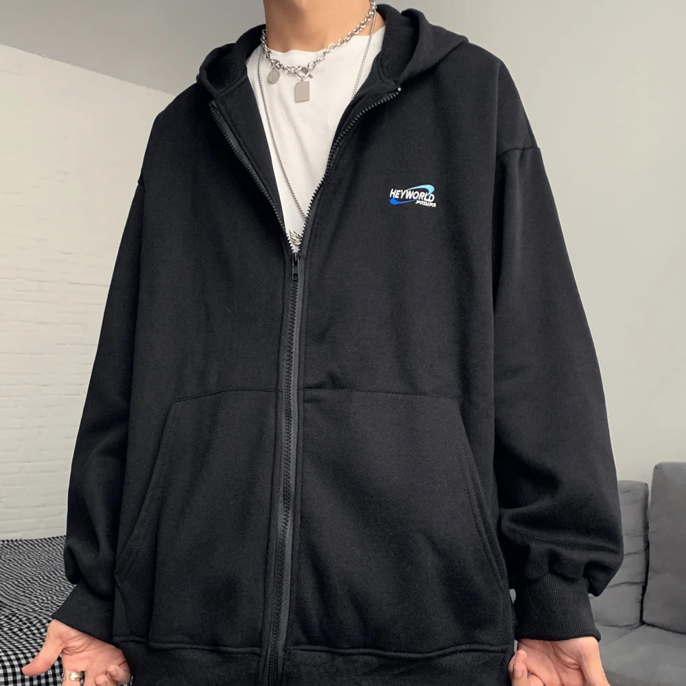 

Spring Women'S Loose Harajuku Hoodie Zipper Jacket Letter Embroidered Lapel Sweatshirt Women Street Plus Velvet Fashion Coat