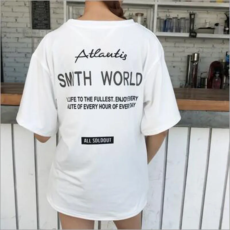 

Harajuku Style T shirt Woman Spring Summer Letters Print Short Sleeve Round Neck T-shirt Femme Casual Loose Women Tops
