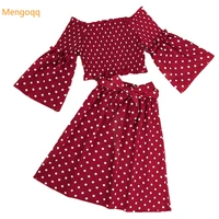 pretty princess autumn full sleeve dot flare sleeve top shirts belt bow skirts toddler kids baby girls clothes set 2pcs 3 10y