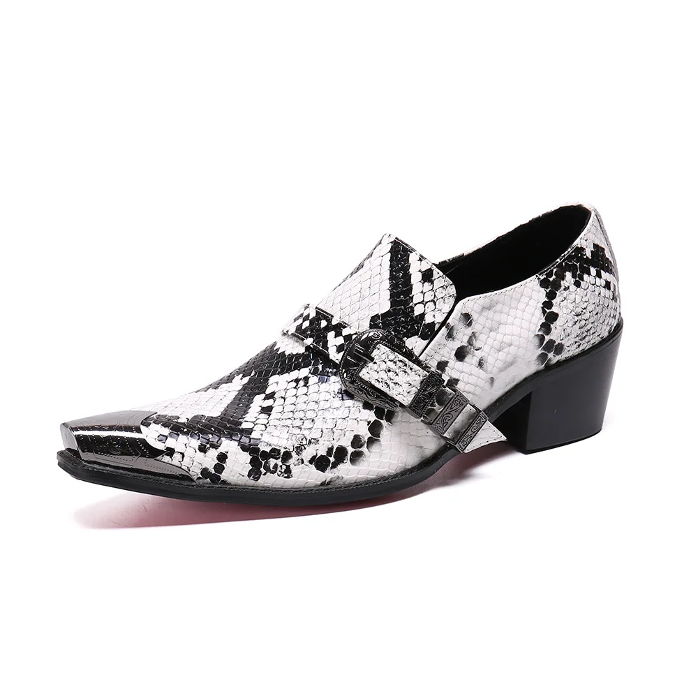 

Personality Pointed Toe Men's Shoes Fashion Casual High-heeled Men Shoes Trend Color Snake Pattern Leather Oxford