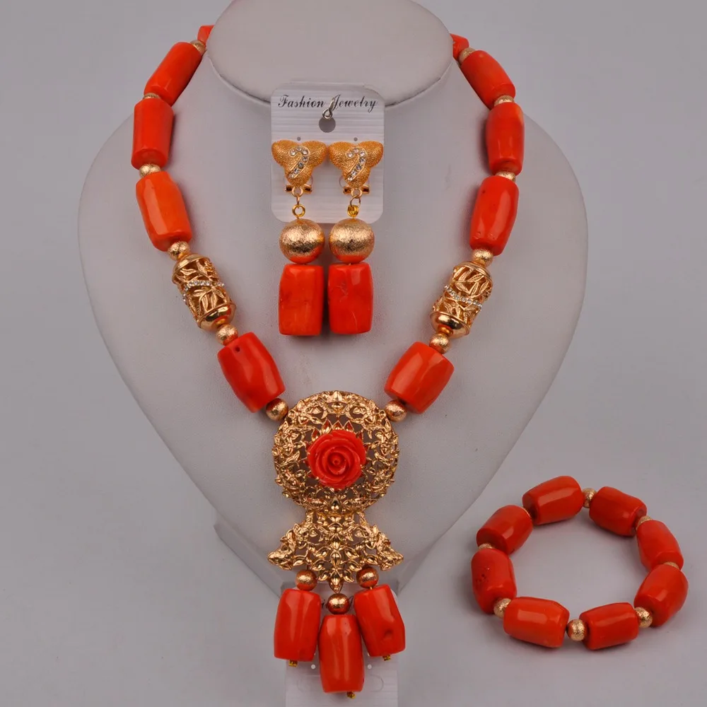 Оранжевый нигерийский коралловый бисер Африканский комплект ювелирных изделий
