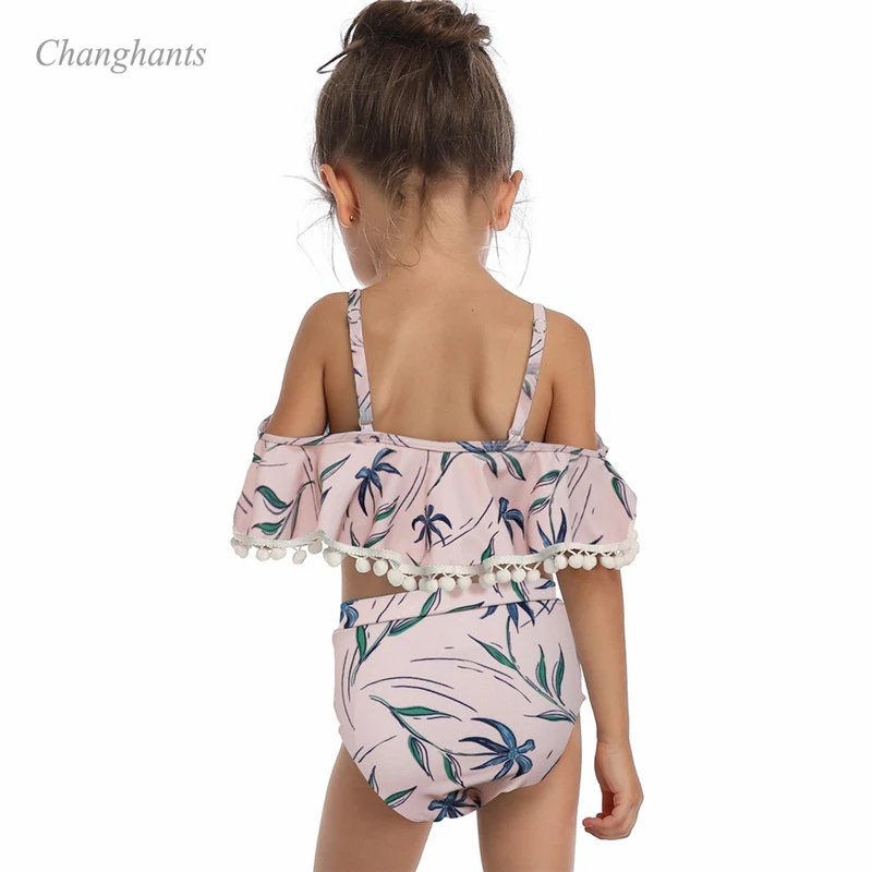 Комплект бикини для девочек розовый синий красный детский купальный костюм из