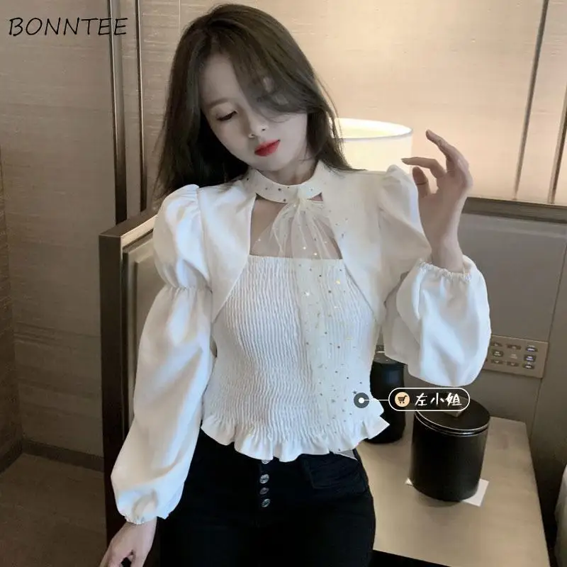 

Blouses Women Pure Color Comfortable Leisure All-match Students Streetwear Square Collar Spring-autum Ruffles Vintage Ladies New