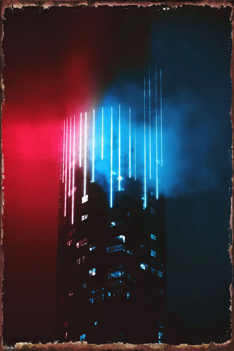 

Неоновый неоновый небоскребок в стиле ретро, винтажный металлический знак, жестяные таблички, Настенный декор, украшение для комнаты, худож...