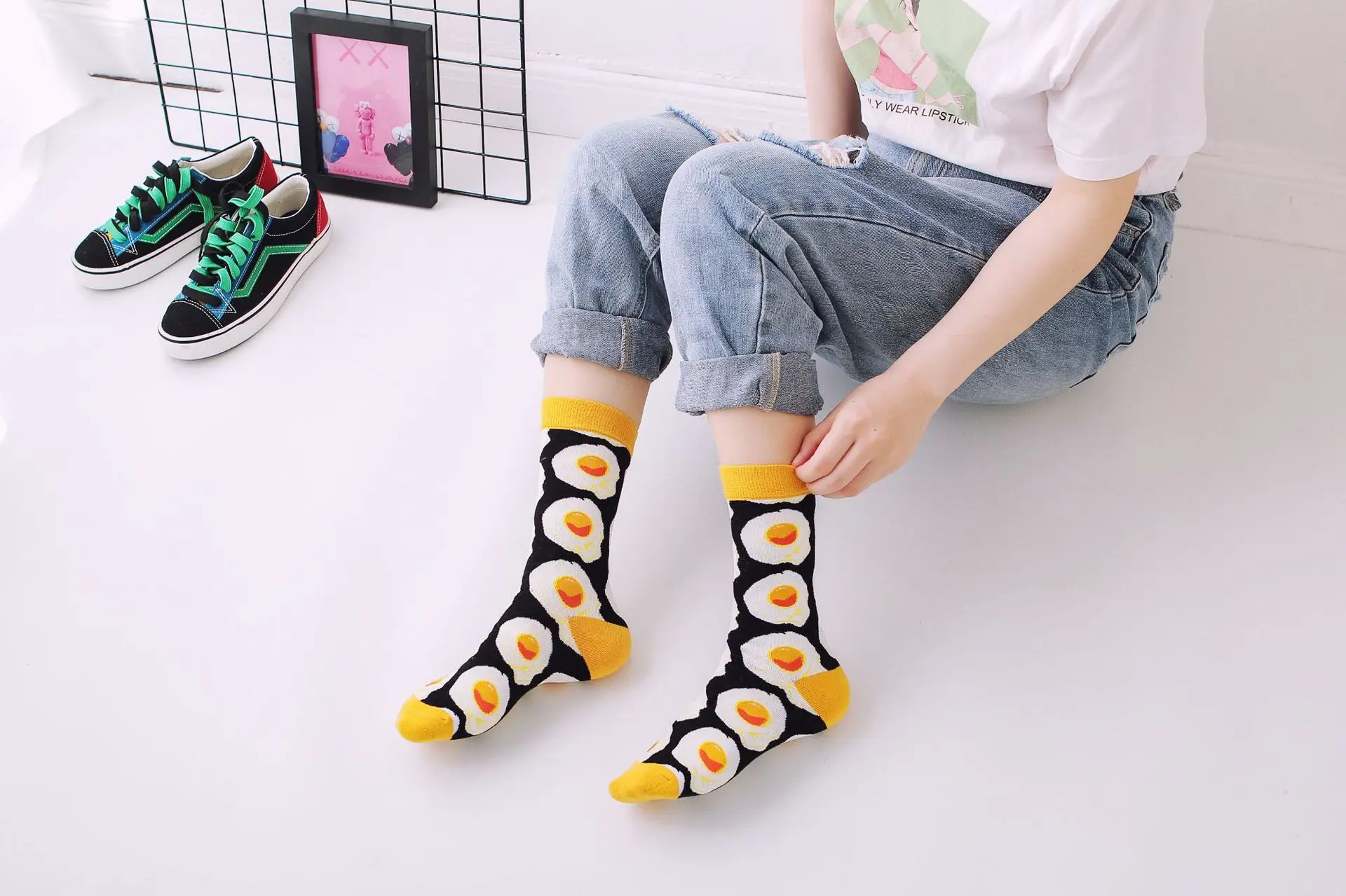 Fashion personality funny long socks ladies casual warm long cotton happy pop hip hop style street tide avocado egg couple socks