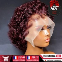 99j burgundy honey blonde 180 colored short curly pixie cut lace wig pre plucked bob wig 13x2 lace front curly human hair wigs