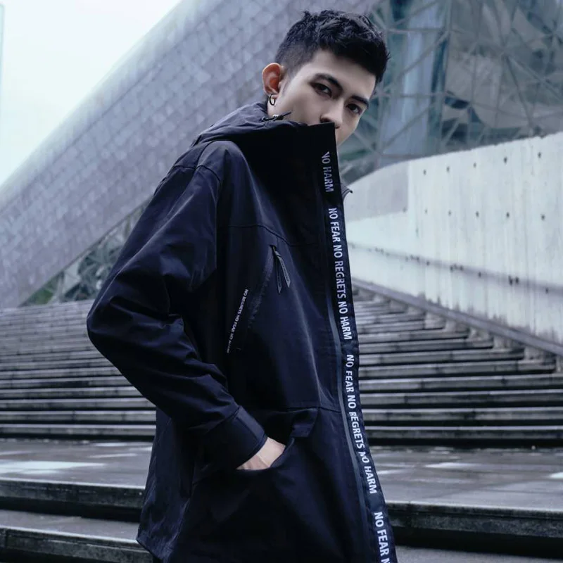 Croxx Techwear Men's Black Field Coat Water Resistant Windproof Quilted Lining Hoodie Jacket Hip Hop Punk Fashion | Мужская одежда