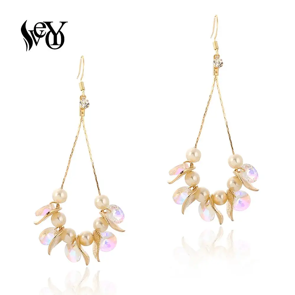 VEYO золотые серьги с жемчугом и цирконием элегантные длинные для женщин девушек