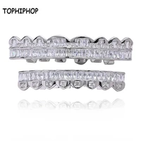 hiphop orthodon 8 square zirconium gold grillz fashion braces jewelry top teeth bottom teeth holiday gift