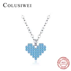 Женское Ожерелье с кулоном в виде сердца Colusiwei, цепочка из настоящего серебра 925 пробы с голубым кристаллом, ювелирное изделие, подарок на день Святого Валентина