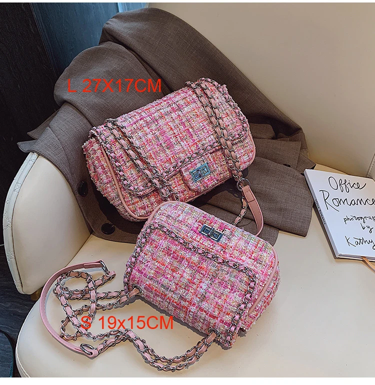 Wool Pink Женская сумка, новинка, корейская модная повседневная клетчатая сумка на плечо с цепочкой, сумка через плечо, известный классический бренд, дизайнерская сумка через плечо - Цвет: Wool Pink