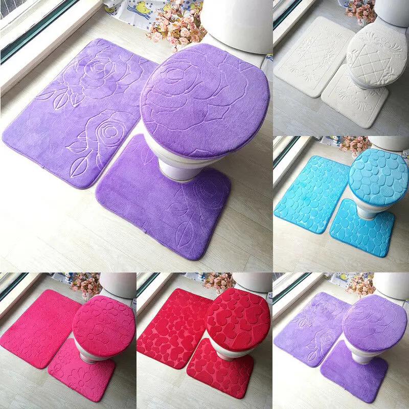 Набор для ванной комнаты однотонный красный узор розовый цветок коврик унитаза