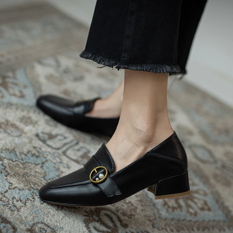 

Coolcept Size 32-44 Fashion Women Pumps Square Toe Thick Heel Shoes Women Daily Casual Office Lady Footwear