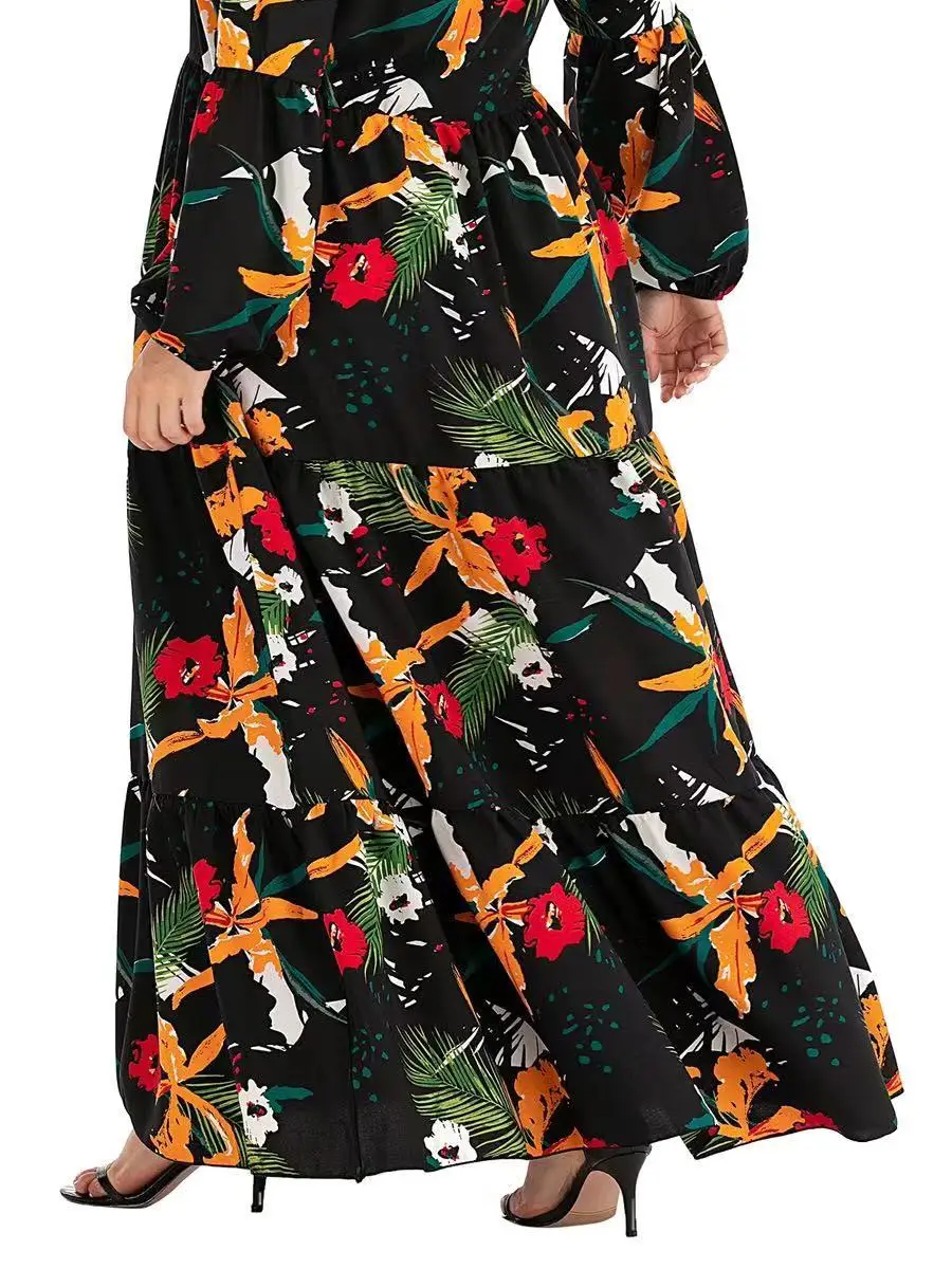 

Print Maxi Hijab Dress Women Muslim Islamic Clothing Loose A-line Party Abaya Dresses Moroccan Kaftan Jilbab Plus Size Vestidos