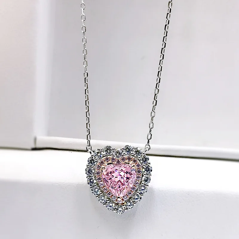 

Ожерелье из серебра S925 пробы, 7 х7 мм, с кулоном в форме сердца, с желтым и розовым бриллиантом, ювелирные украшения из драгоценных камней, 2021