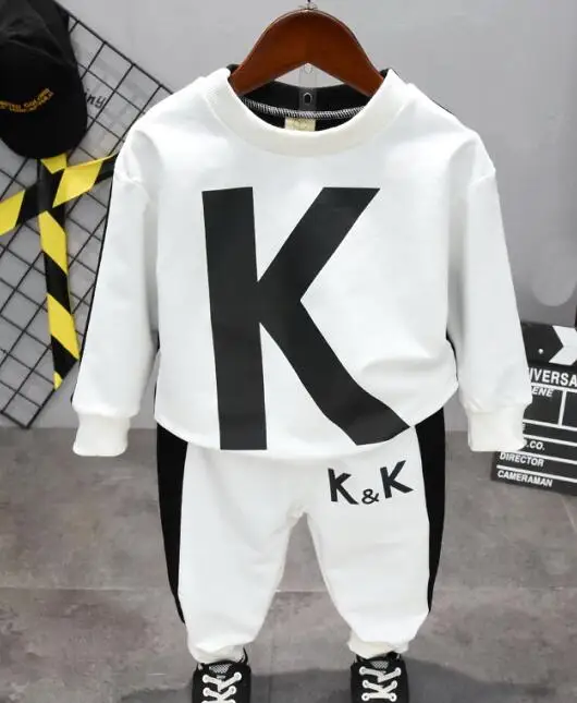white set Детская одежда на весну и осень детские длинные футболки и штаны комплект из 2 предметов, повседневные модные комплекты для мальчиков от 2 до 6 лет - Цвет: white set
