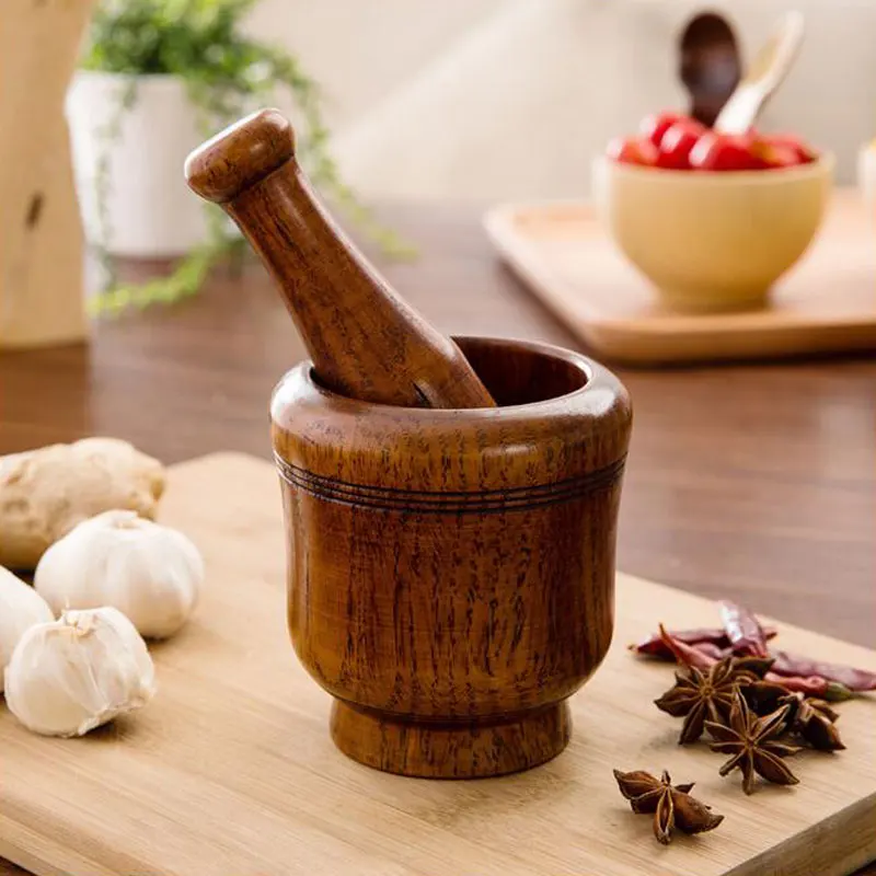 

Wooden Mortar and Pestle Set, Minced Garlic & Ginger Mills Masher, Fresh Chopped Garlic Graters for Spice Grinders