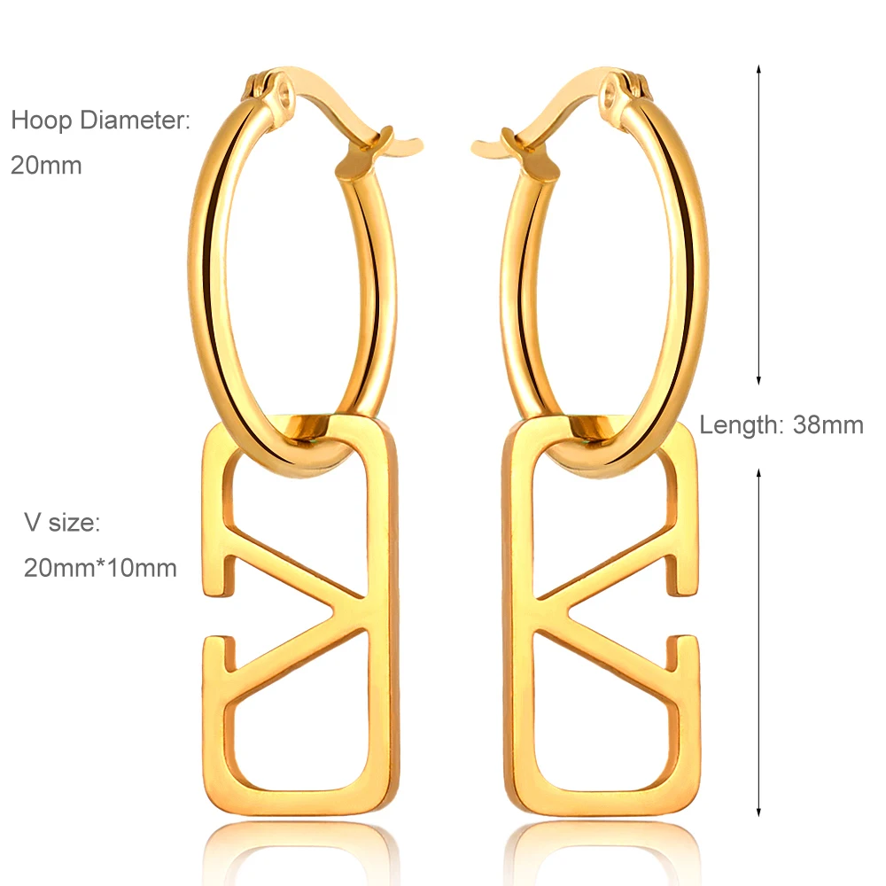 

New Gold Plated Surgical Steel Steel Women Dangle Charm Earrings Geometric Hoop Earrings Jewelry Wedding Party Gift For Gilrs