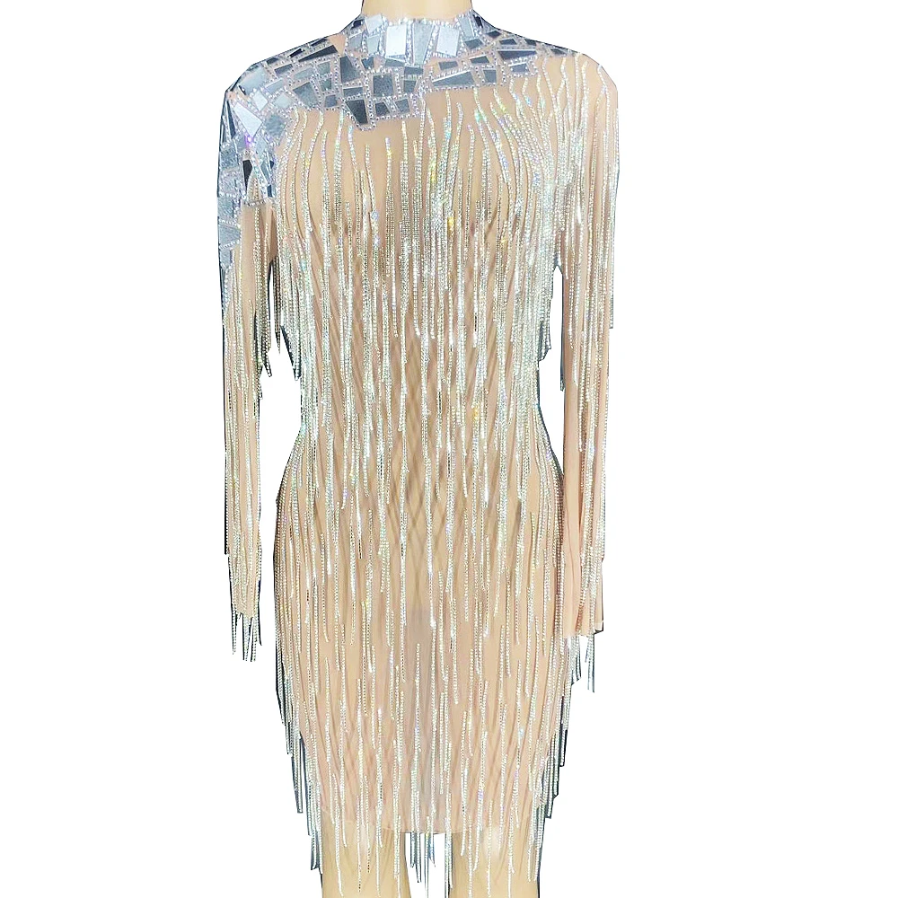 

Блестящие Блестки зеркало отражательного, украшенные кристаллами, с висящими кисточками женское платье с низким вырезом на спине с длинным...
