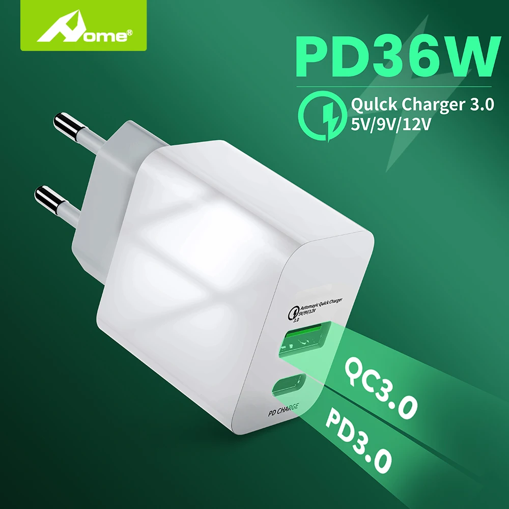 Usb зарядное устройство PD для iPhone iPad со штепсельной вилки стены USB C Блок 3 0 36W 9V 3A