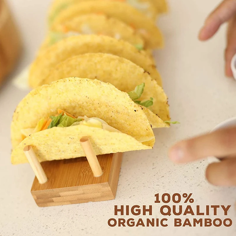 First Grade Bamboo Taco Tray and Appetizer Stand Up Holds 8 Soft or Hard Shell Tacos Also for Tortillas Burritos | Дом и сад