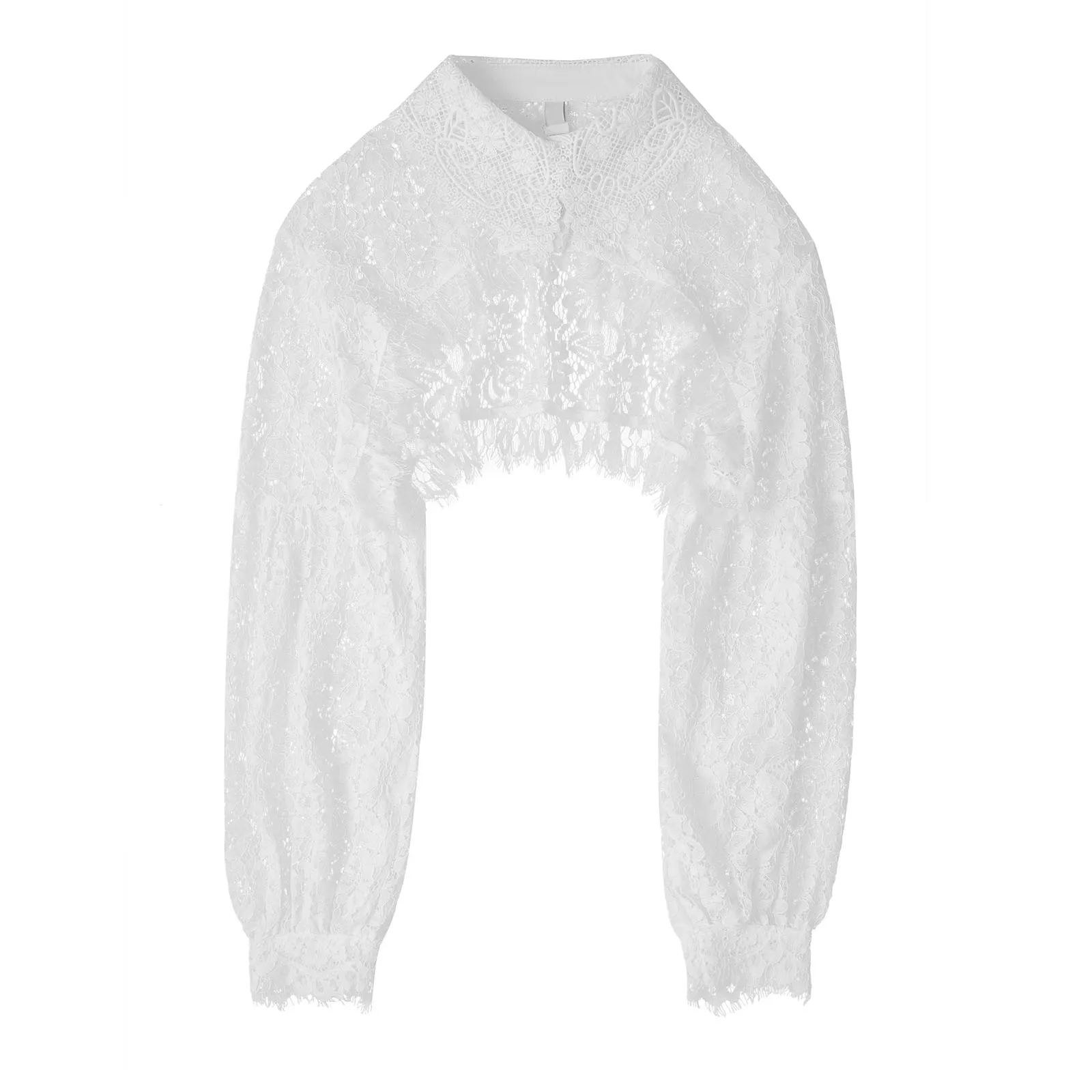 

Women Sexy Embroidered Lace Fake Tee Shirt Collar Half Top Blouse Faux Neck Cover Long Sleeves Wavy Edge Detachable Dress Collar